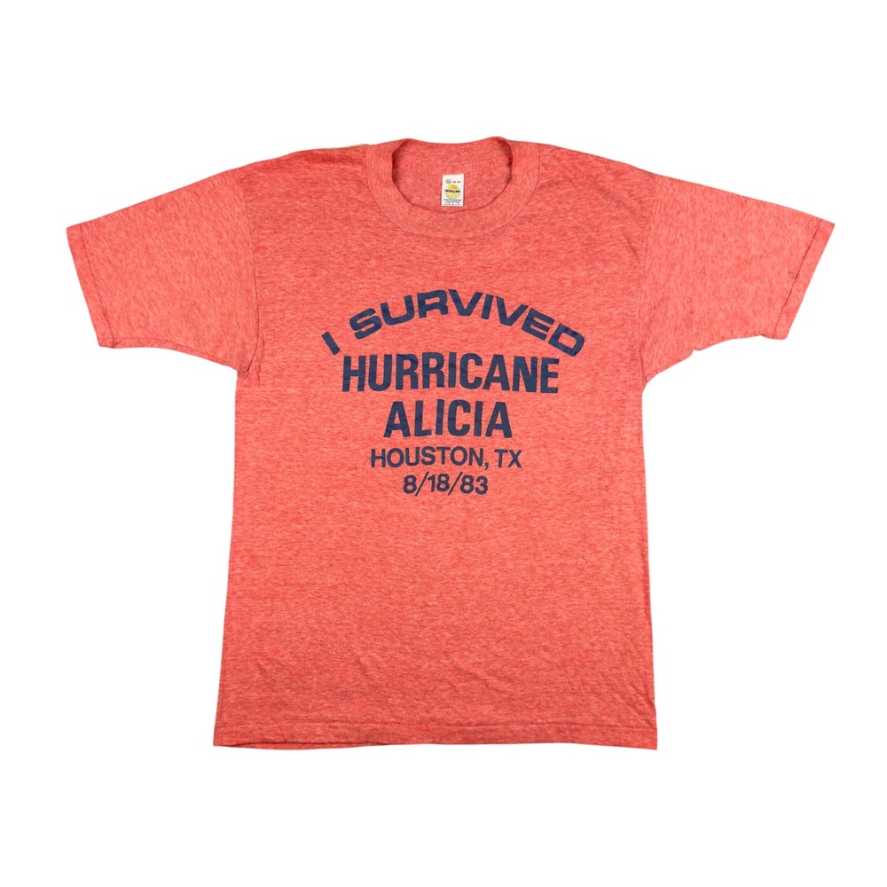 Vtg 1983 Hurricane Alicia T Shirt M Fit's S Survived Houston Texas 50/50 USA